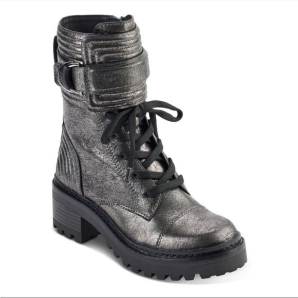 DKNY Womens Silver Basia Round Toe Block Heel Boots NWOT size 6M. - Picture 1 of 10